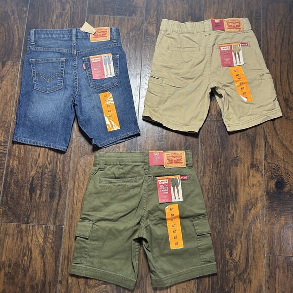 Levi's Boys 6/7 Bundle Of 3 Adjustable Denim Shorts Green Cargo Khaki Cargo NWT - Picture 3 of 4